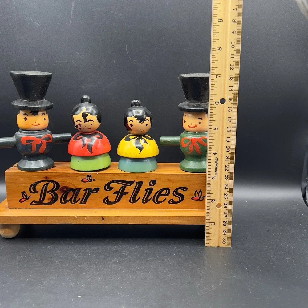 VTG Barware Wooden 'Bar Flies' Bar Caddy w/4 Tools 10